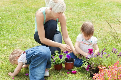 Turf and planting installation during landscaping service